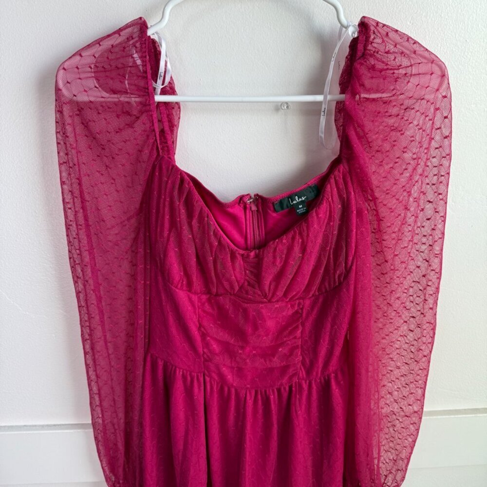 NWOT LULUS Magenta Pink Flirty Fashionista Mesh Bustier Long Sleeve Romper - Picture 8 of 11